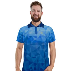 FORSBERG Funktions-Poloshirt blauer Allover-Polygonprint Verlauf